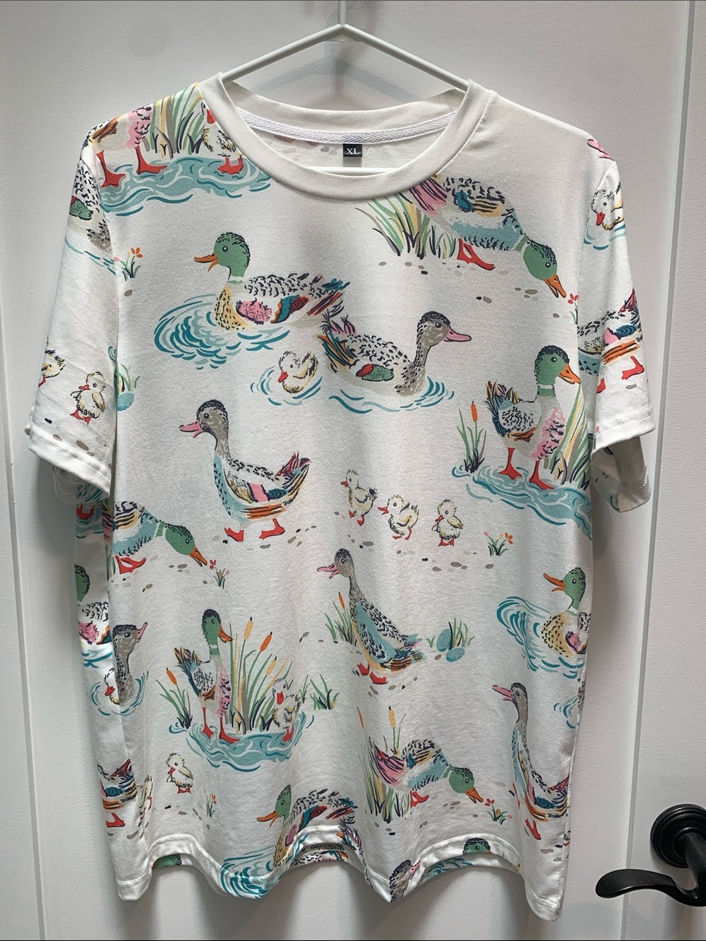 Casual Duck Print Short Sleeve Tee - White